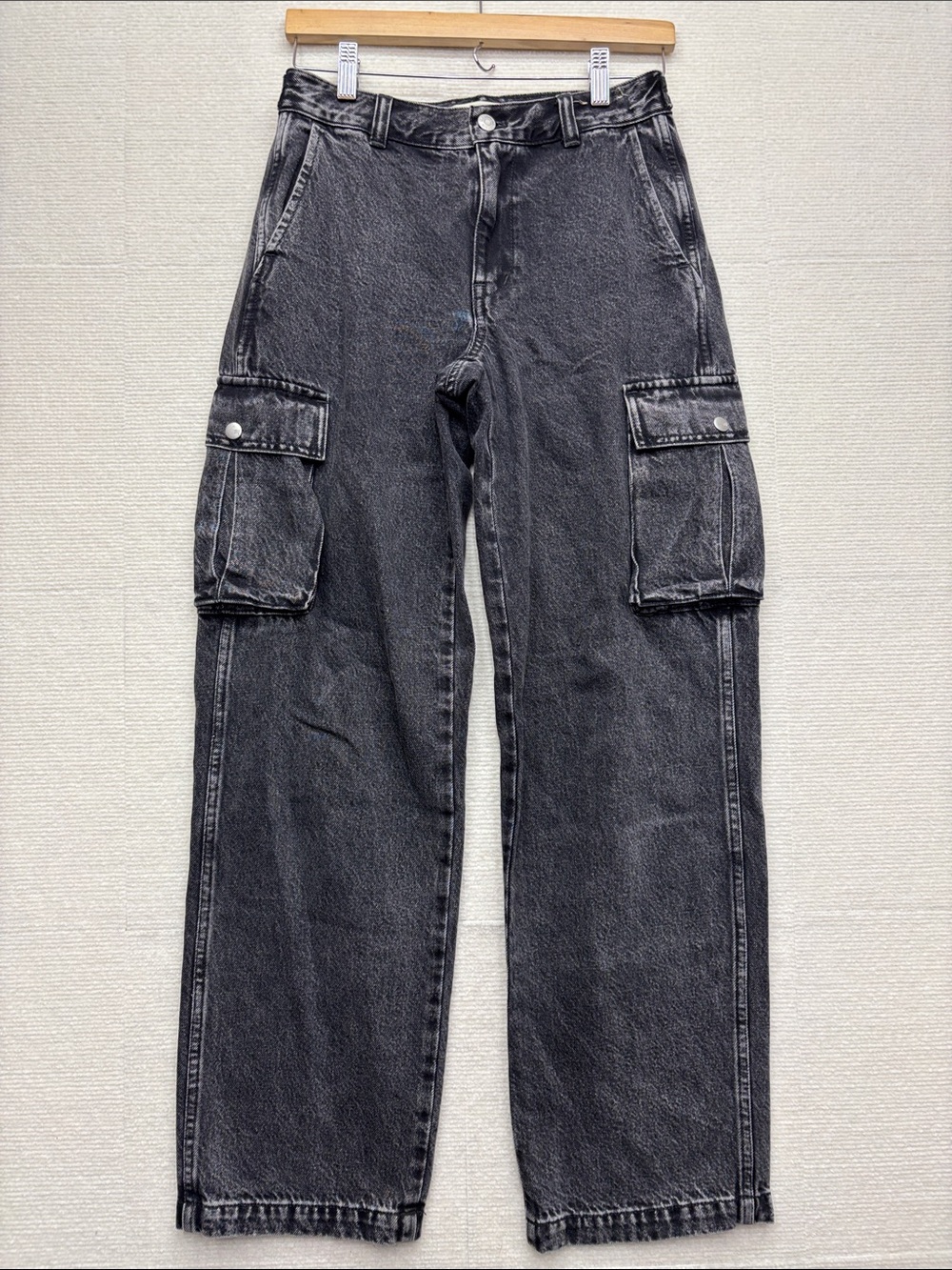 Madewell low slung 24 Black Washed Cargo Jeans — Relaxed Fit